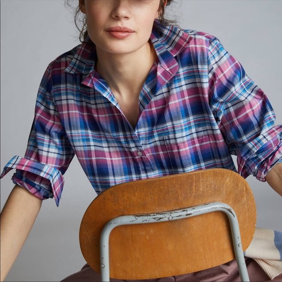 NWT Anthropologie Grayson The Hero Blue Motif Button Down Plaid Shirt - Picture 2 of 12